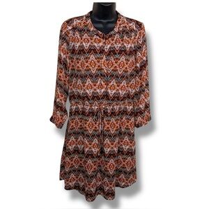 Medium Dr2 Dress Boho Orange Red White Lined Bohemian High Neck Long Sleeve